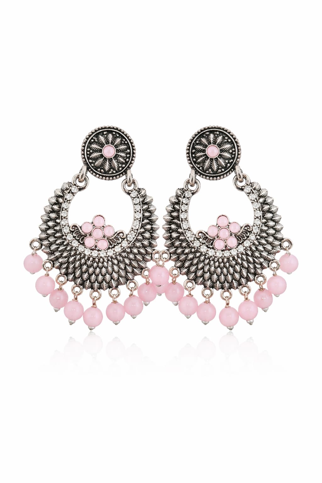 Unique and elegant designed white metal earrings with hanging beads