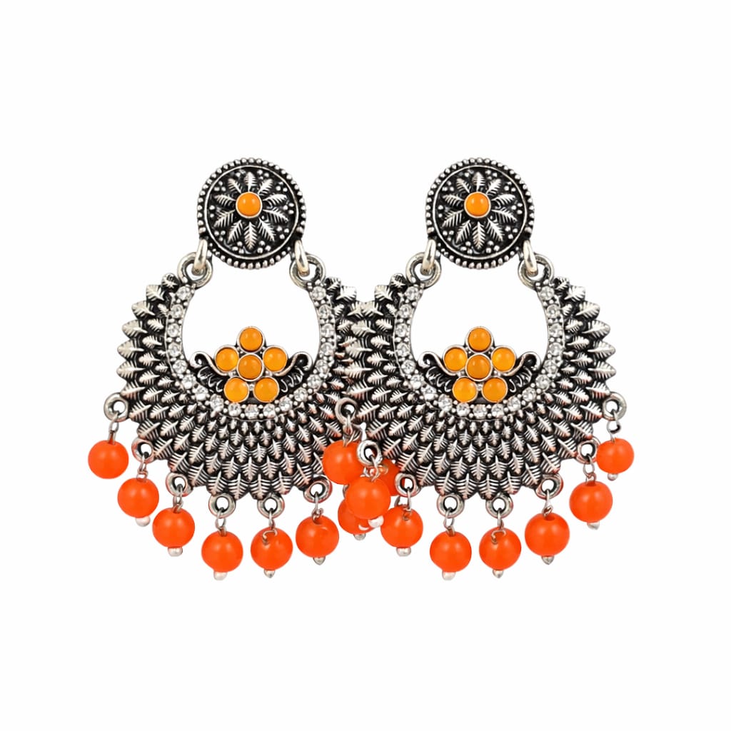 Unique and elegant designed white metal earrings with hanging beads