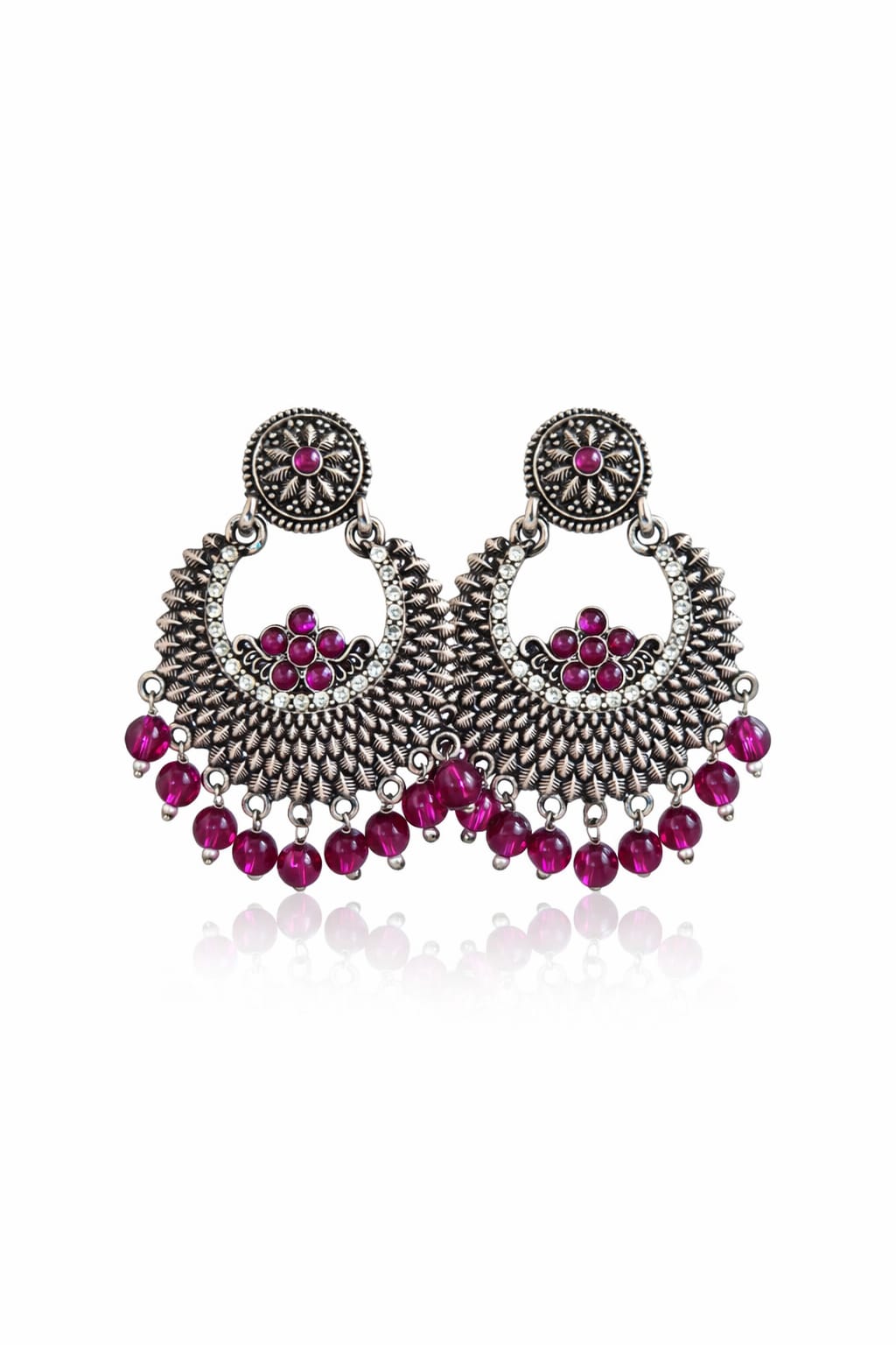 Unique and elegant designed white metal earrings with hanging beads