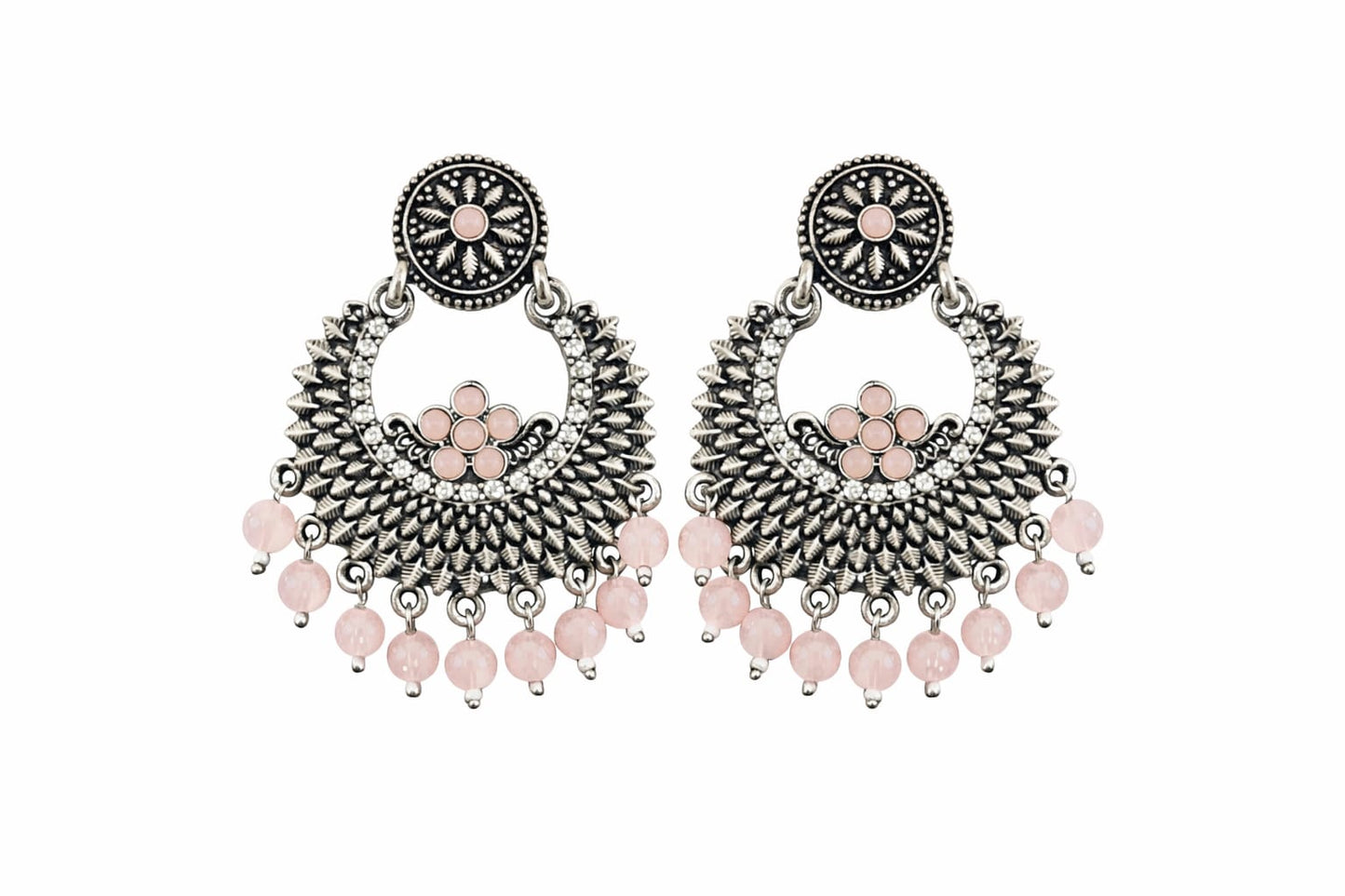 Unique and elegant designed white metal earrings with hanging beads