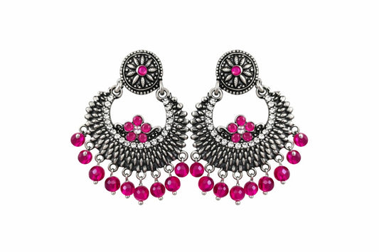 Unique and elegant designed white metal earrings with hanging beads