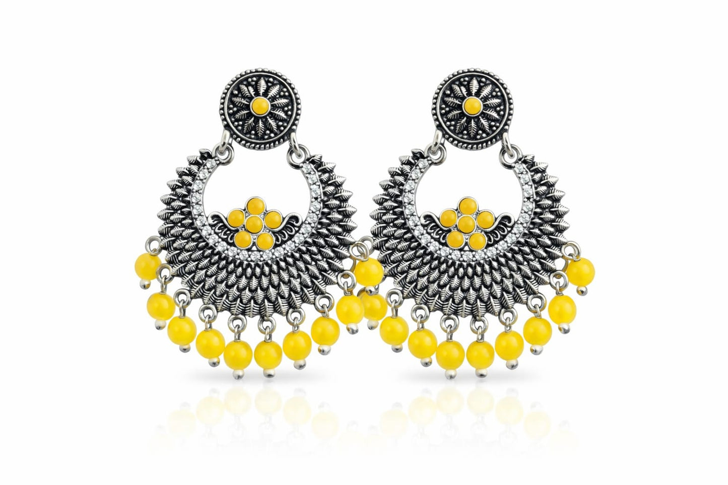 Unique and elegant designed white metal earrings with hanging beads