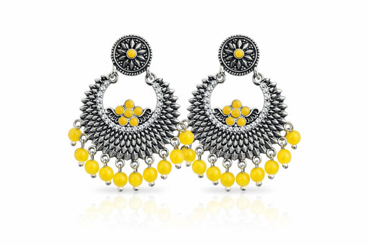 Unique and elegant designed white metal earrings with hanging beads