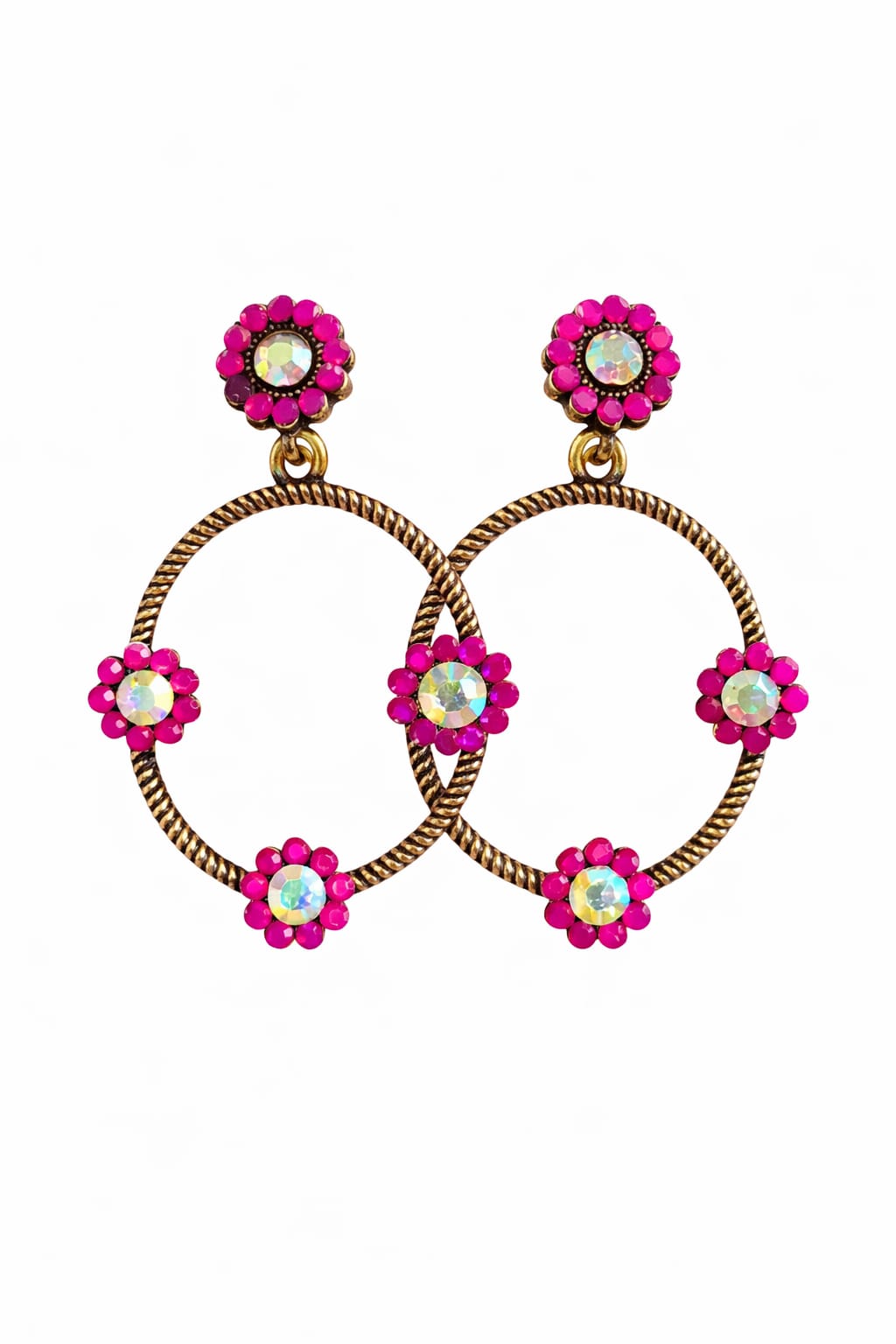 Simple and unique oval shaped flower hanging earnings with flower stud