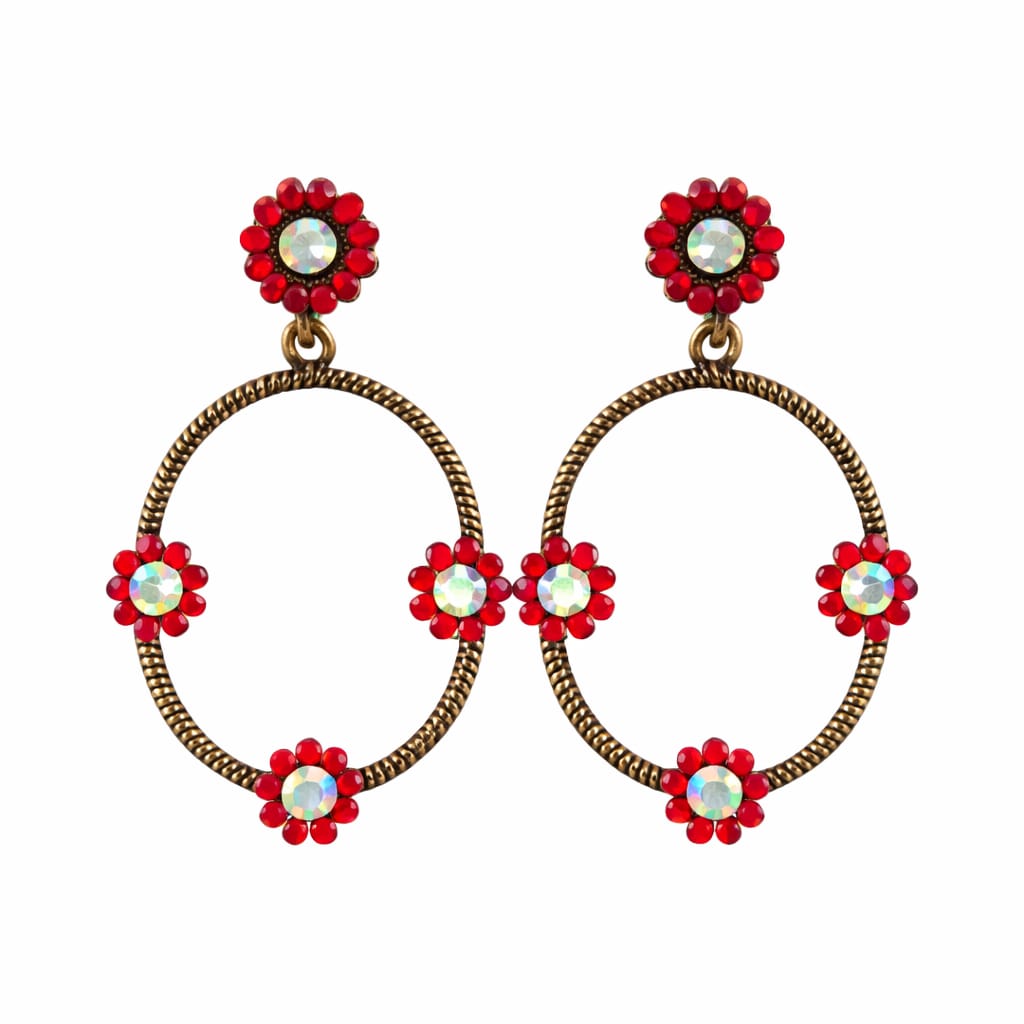 Simple and unique oval shaped flower hanging earnings with flower stud