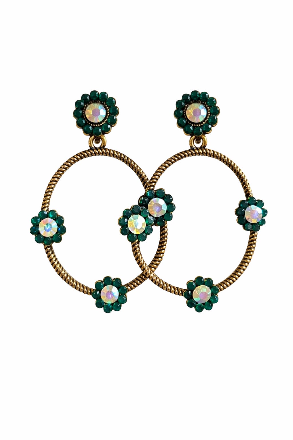 Simple and unique oval shaped flower hanging earnings with flower stud
