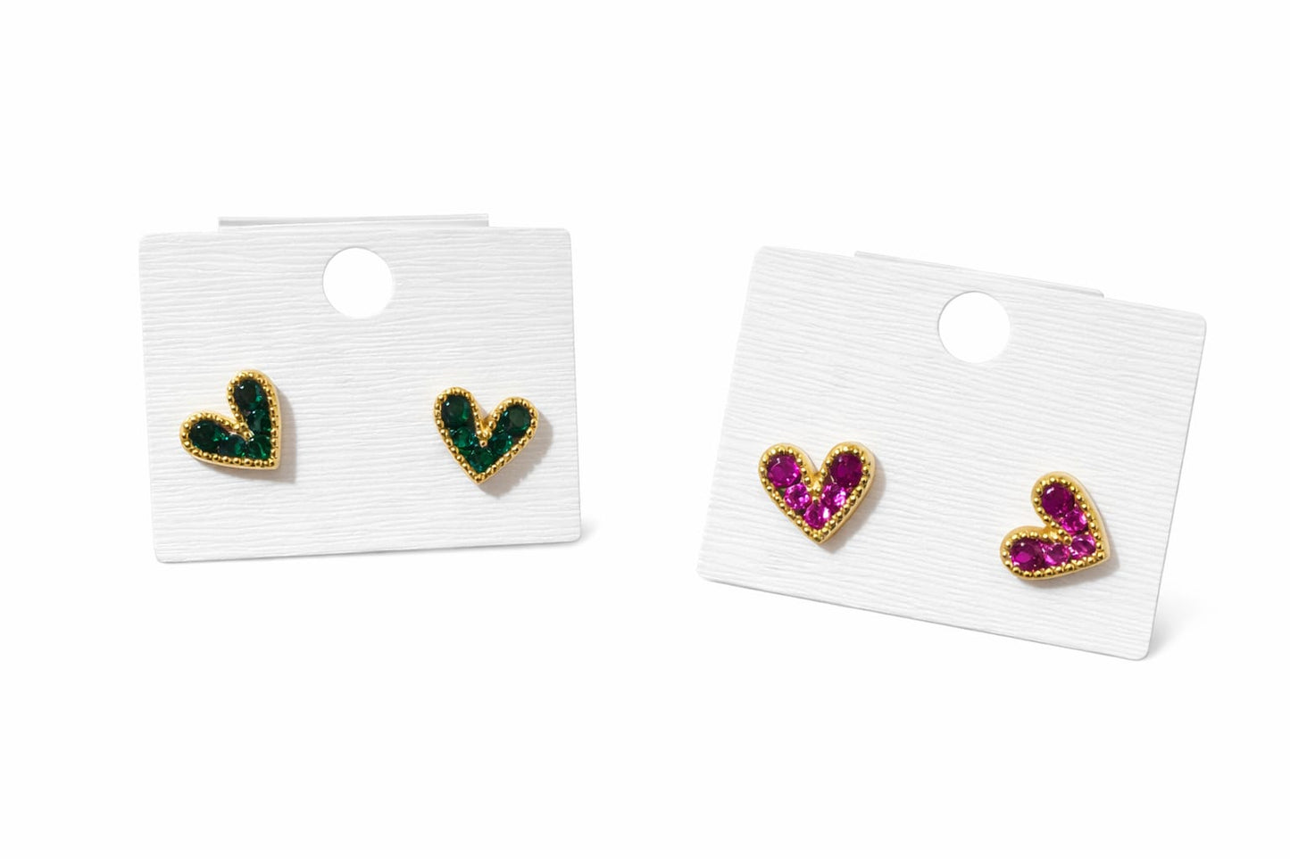Gold covering heart shaped stone stud earrings