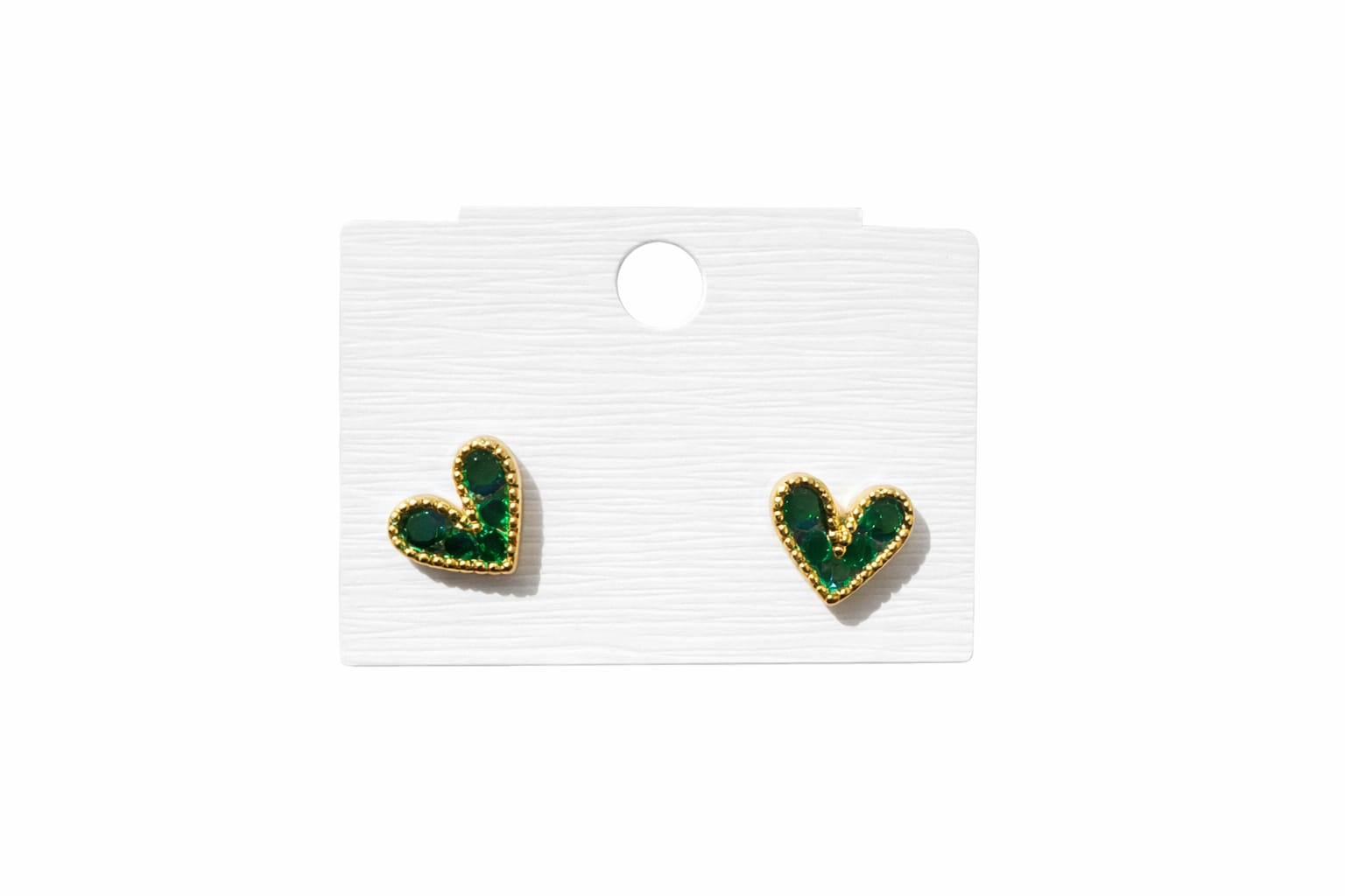 Gold covering heart shaped stone stud earrings