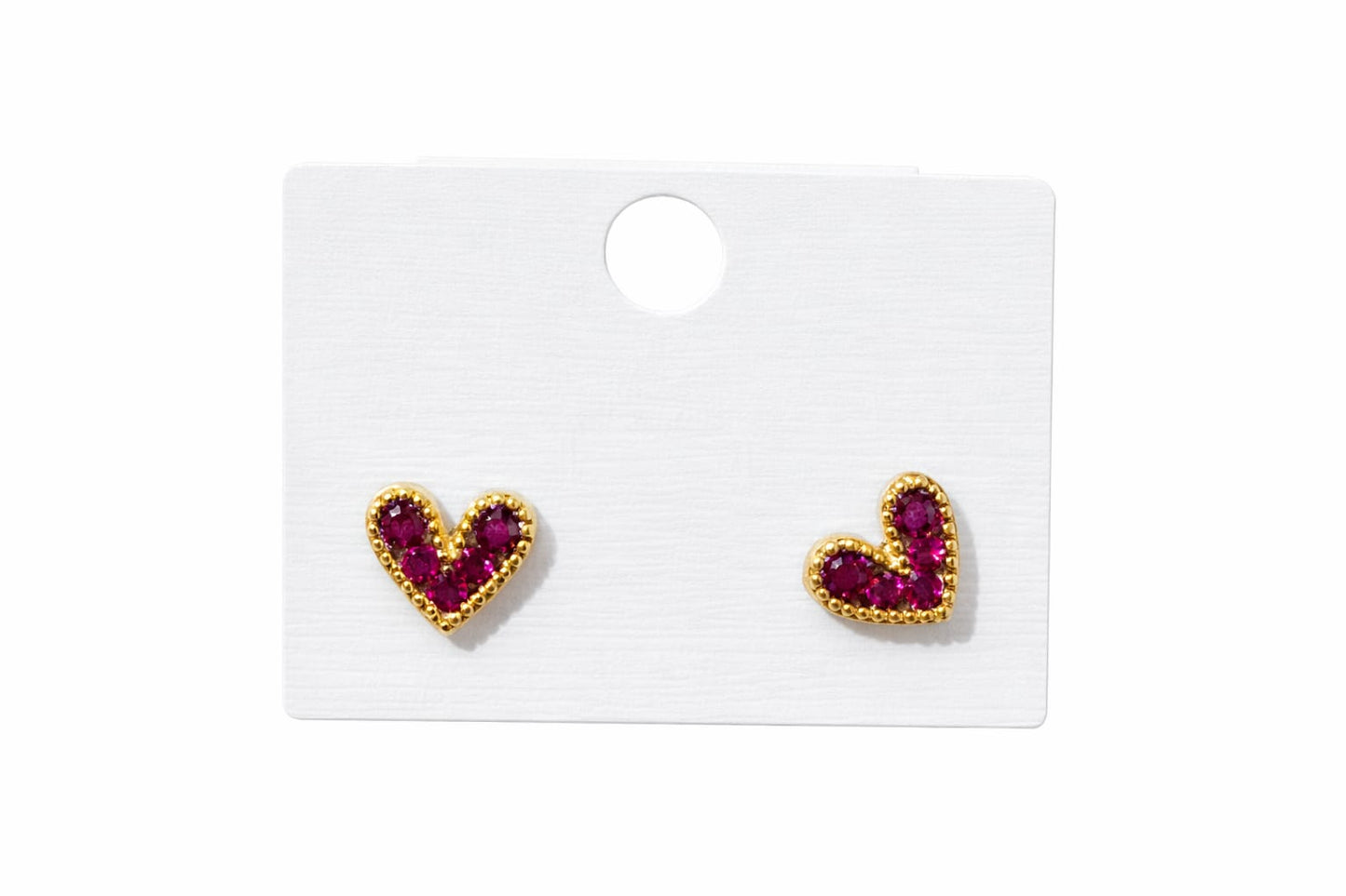 Gold covering heart shaped stone stud earrings