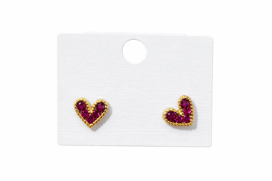 Gold covering heart shaped stone stud earrings