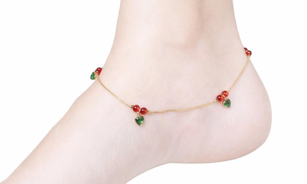 Cherry designed with green hanging anklet