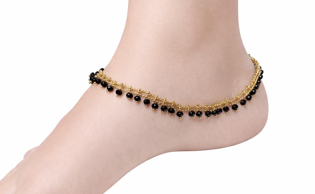 Heavy designed hanging black pearl anklet