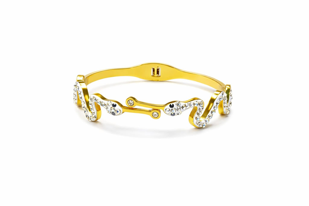 Anti tarnish Adjustable Fully stone face to face white snakes designed kada Bangles