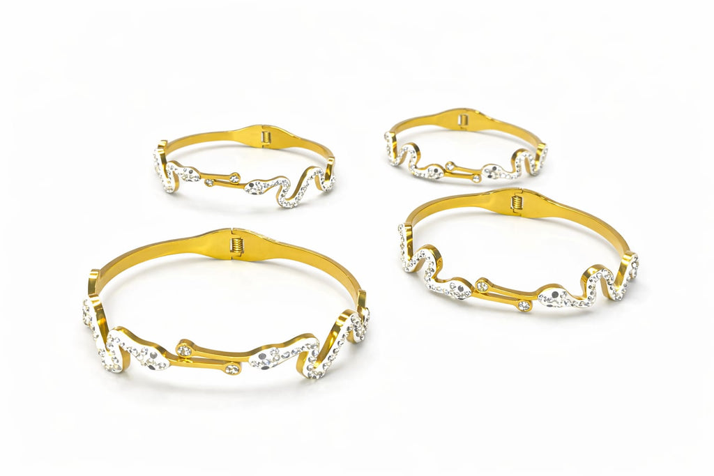 Anti tarnish Adjustable Fully stone face to face white snakes designed kada Bangles