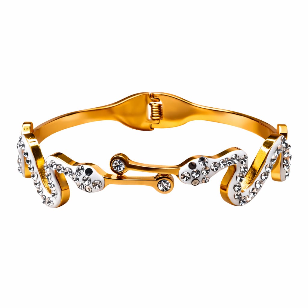 Anti tarnish Adjustable Fully stone face to face white snakes designed kada Bangles