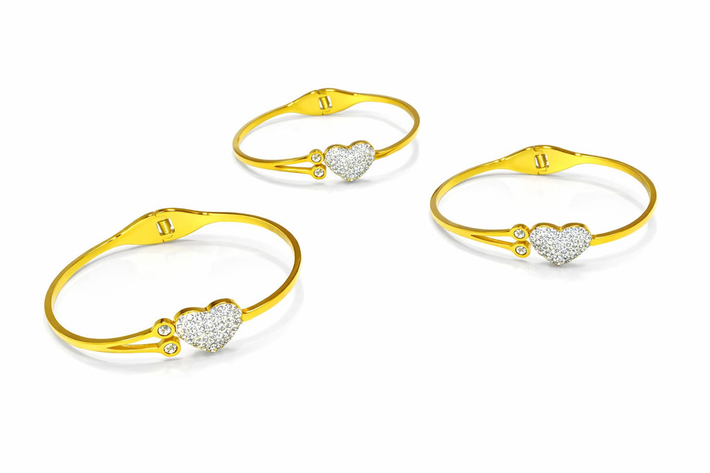 Anti tarnish Adjustable full white stone heart designed kada Bangles