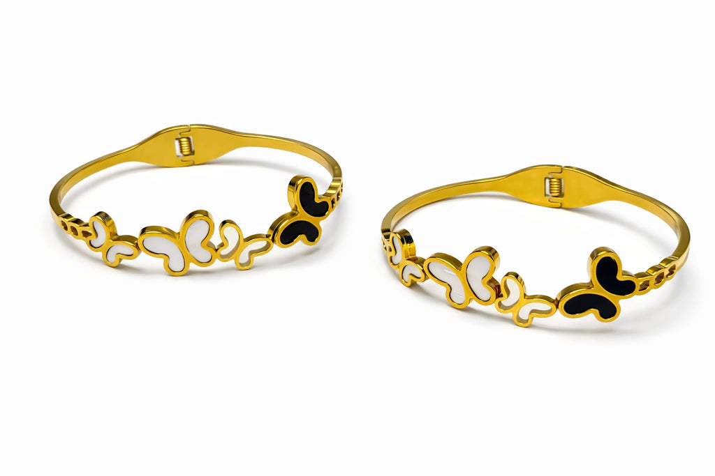 Anti tarnish Adjustable Black and white small and big butterfly designed kada Bangles