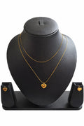 Anti tarnish double layer heart pendent chain with heart shaped stud