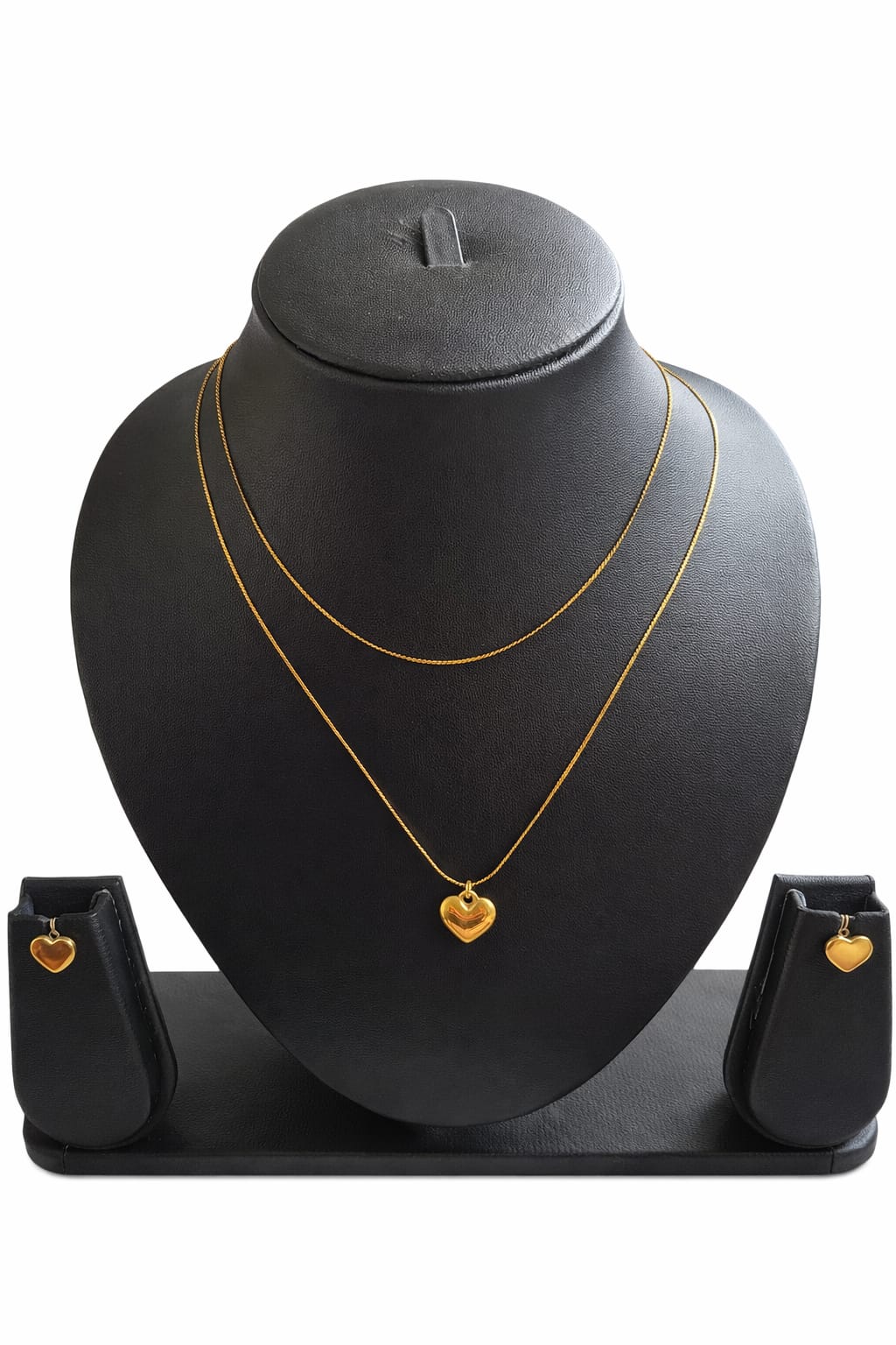 Anti tarnish double layer heart pendent chain with heart shaped stud