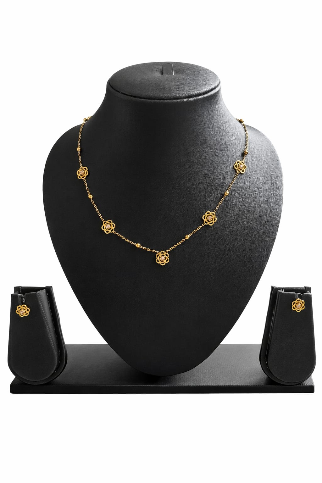 Anti Tarnish pearl flower chain hanging pendent neck chain with flower stud