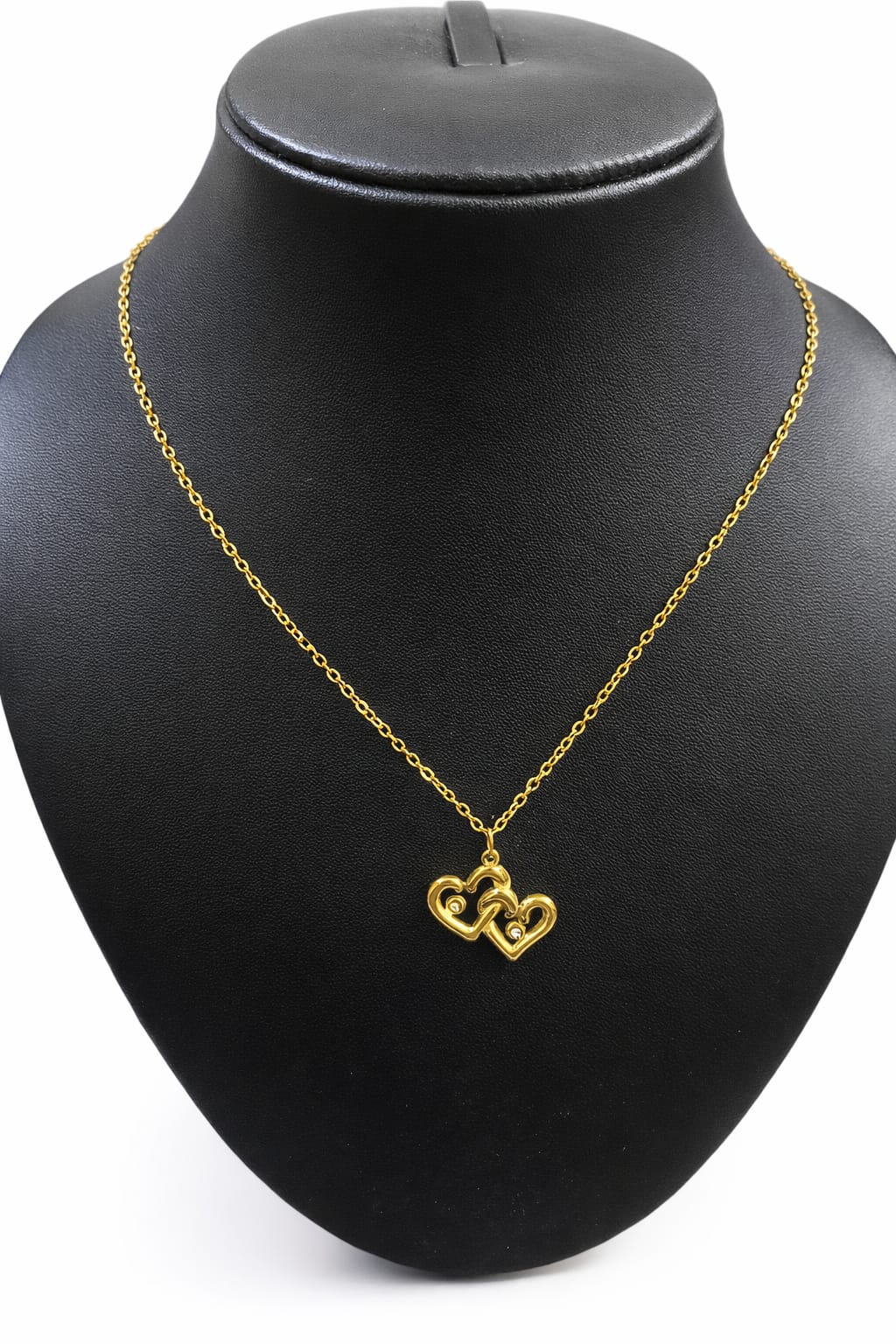 Anti tarnish simple chain with double  heart shaped pendent with stone neck chain