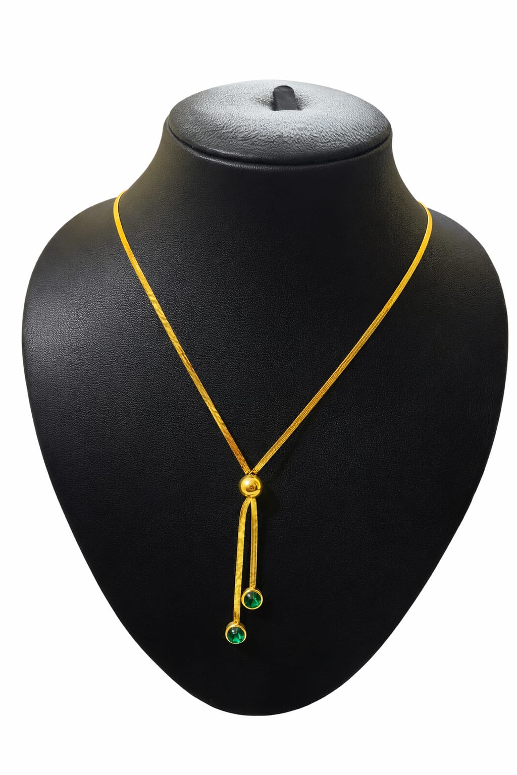 Anti tarnish unique designed twisted chain with green stone neck chain