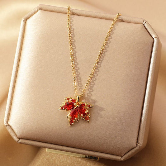 New Stock!Red Maple leaf Titanium steel Necklace!