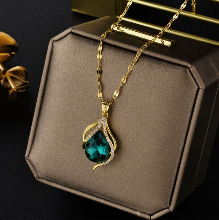 PREMIUM quality Gold cross chain with big green pearl|Gold plated|Anti Tarnish|