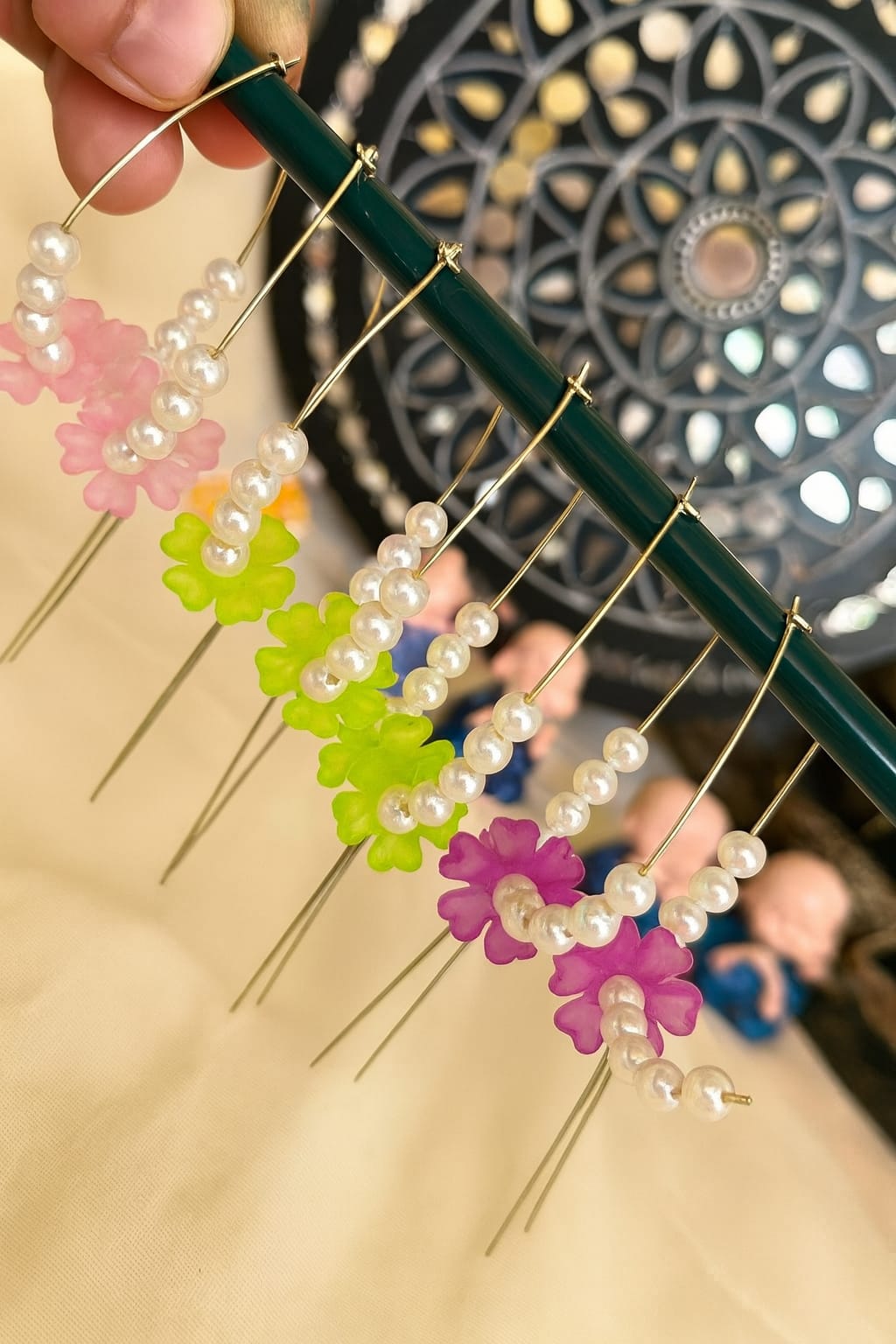 Women and Girls daily wear beads ring earrings with stick hanging