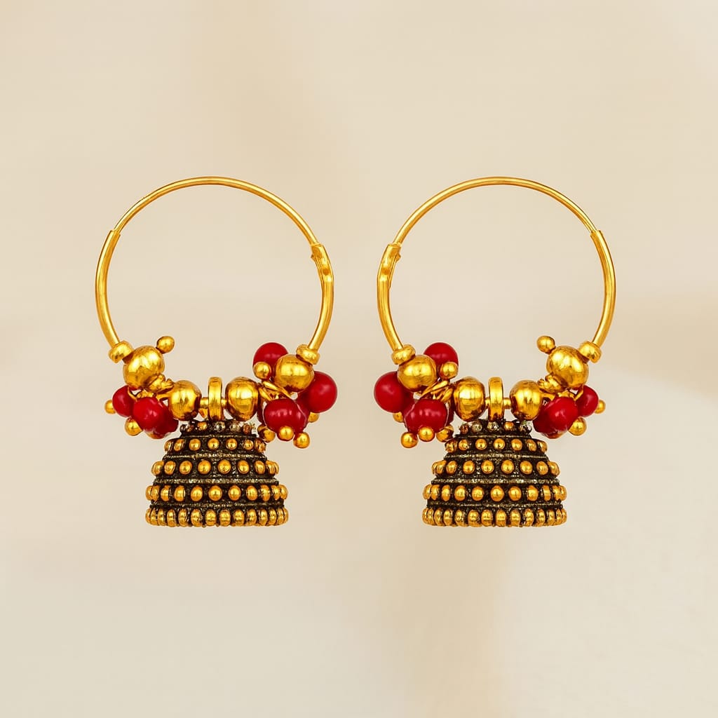 Gold plated ring hanging small jimukha  with beads