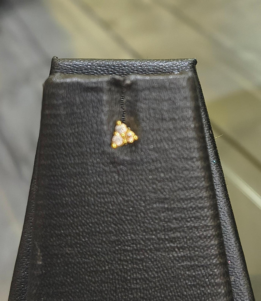 Small Triangle three white stone nose pin and9 second stud