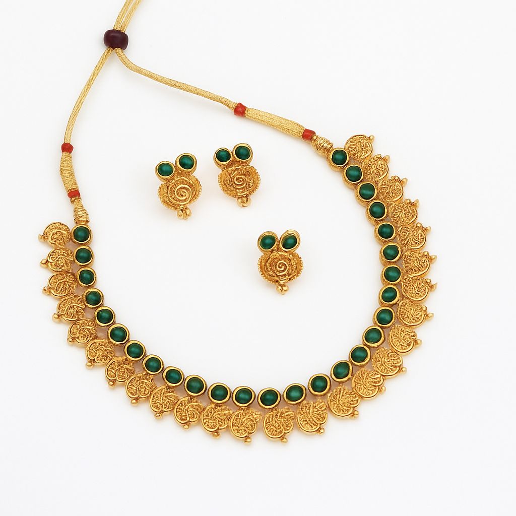 Temple collection antique gold finishing Coin Necklace with studs
