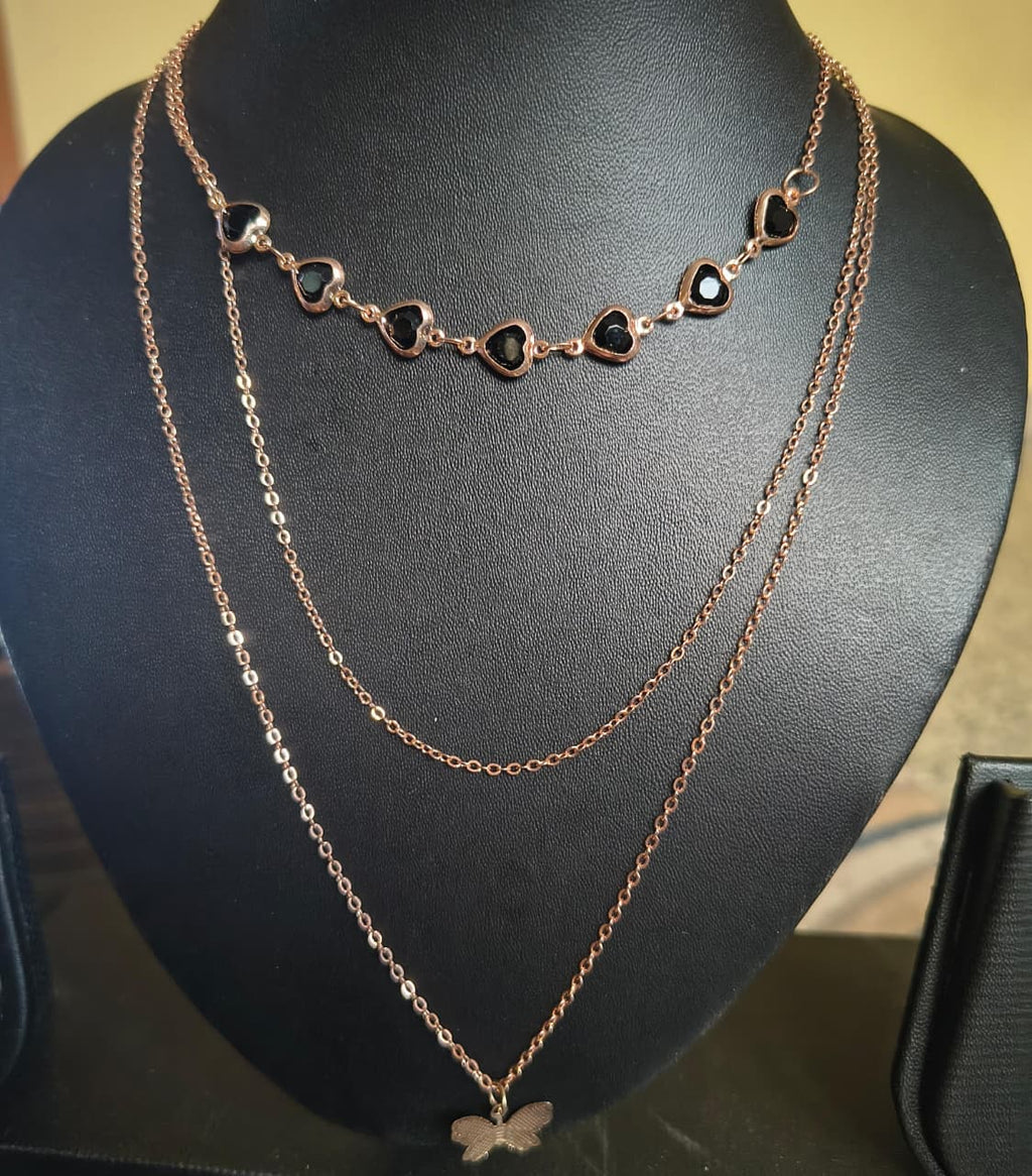 rose gold plated three layer chain