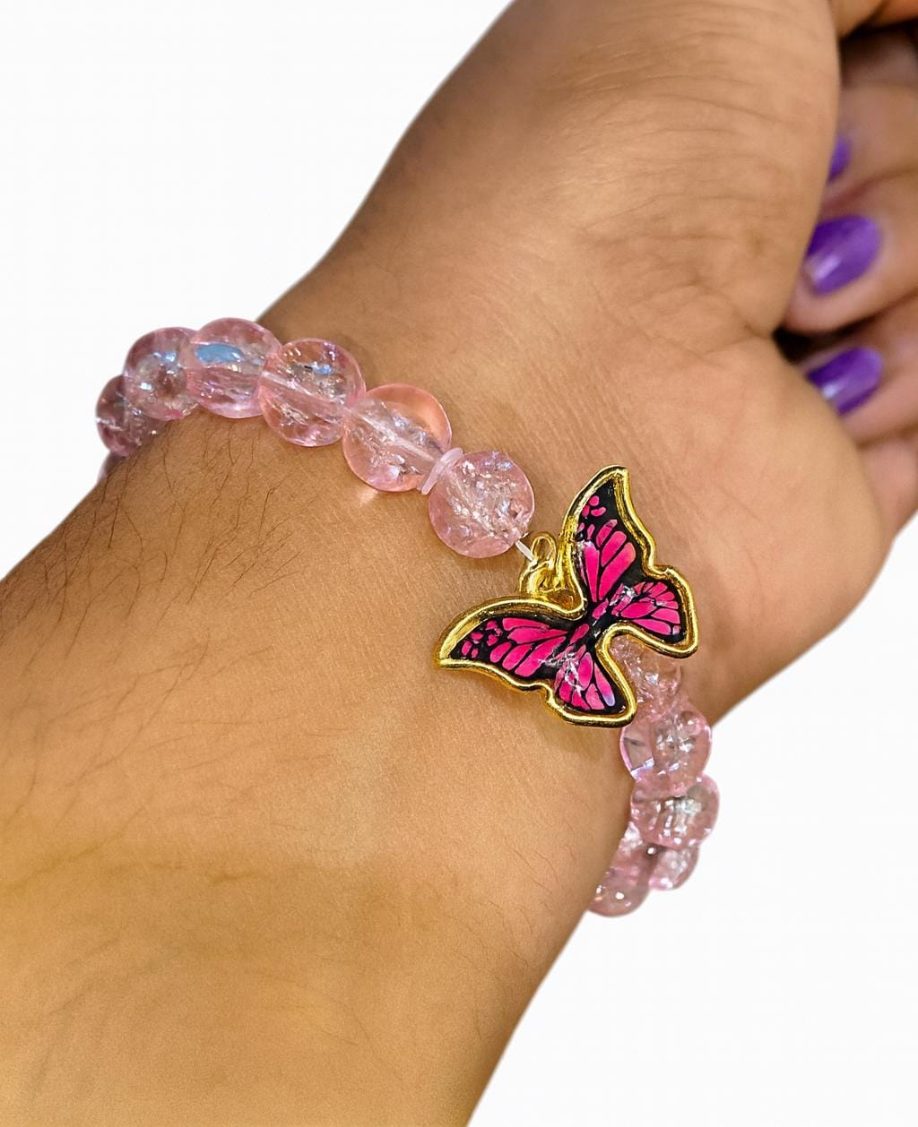 women daily wear big pearl elastic with butterfly hanging bracelet