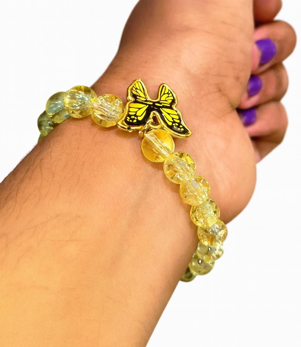 women daily wear big pearl elastic with butterfly hanging bracelet