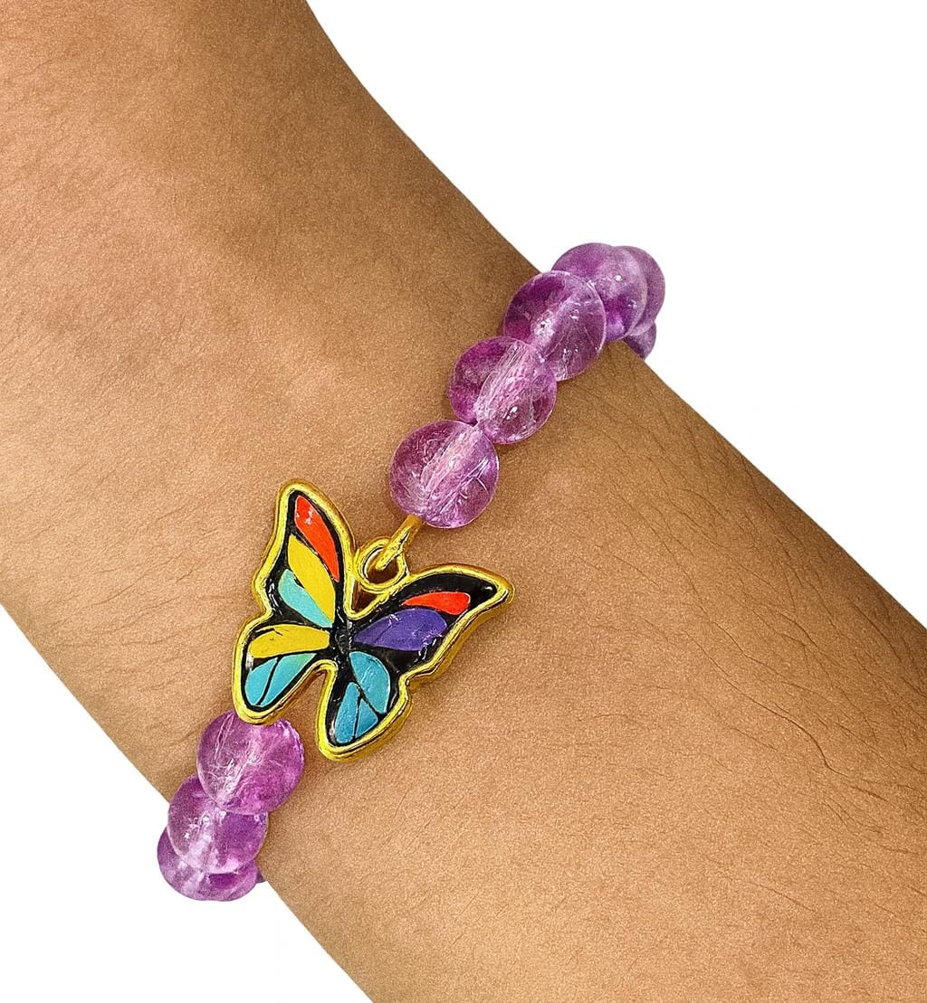 women daily wear big pearl elastic with butterfly hanging bracelet