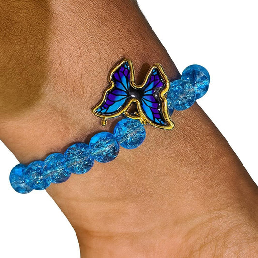 women daily wear big pearl elastic with butterfly hanging bracelet