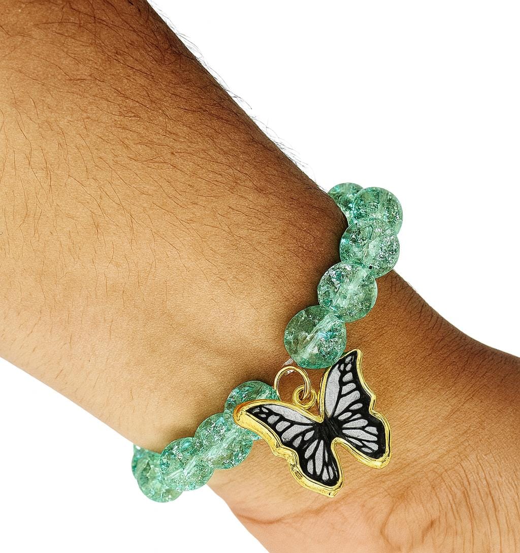 women daily wear big pearl elastic with butterfly hanging bracelet