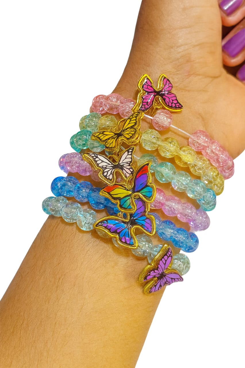 women daily wear big pearl elastic with butterfly hanging bracelet