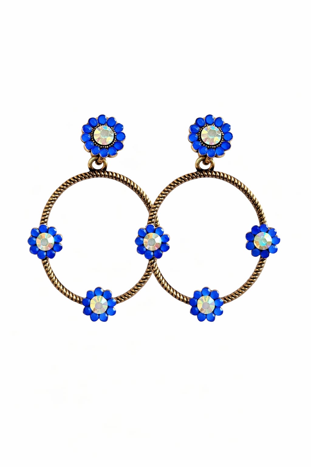 Simple and unique oval shaped flower hanging earnings with flower stud