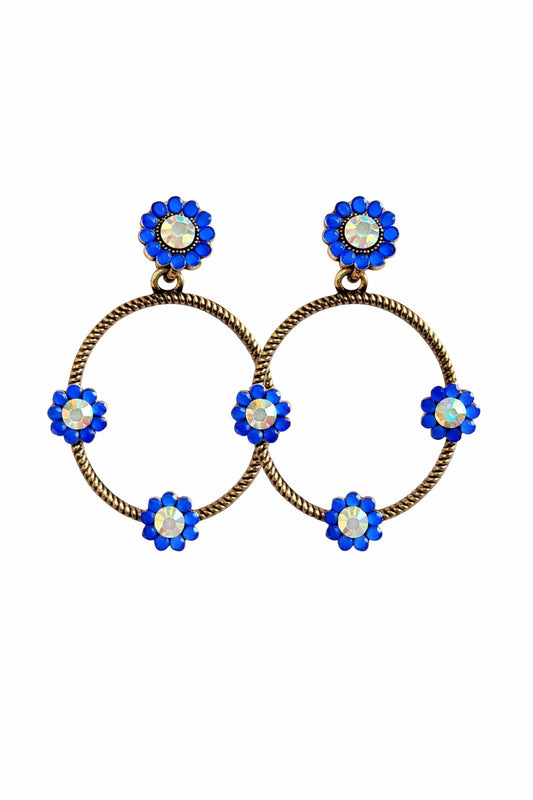 Simple and unique oval shaped flower hanging earnings with flower stud