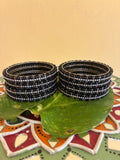PREMIUM QUALITY Black Bangles with white sparkling stones set of 4