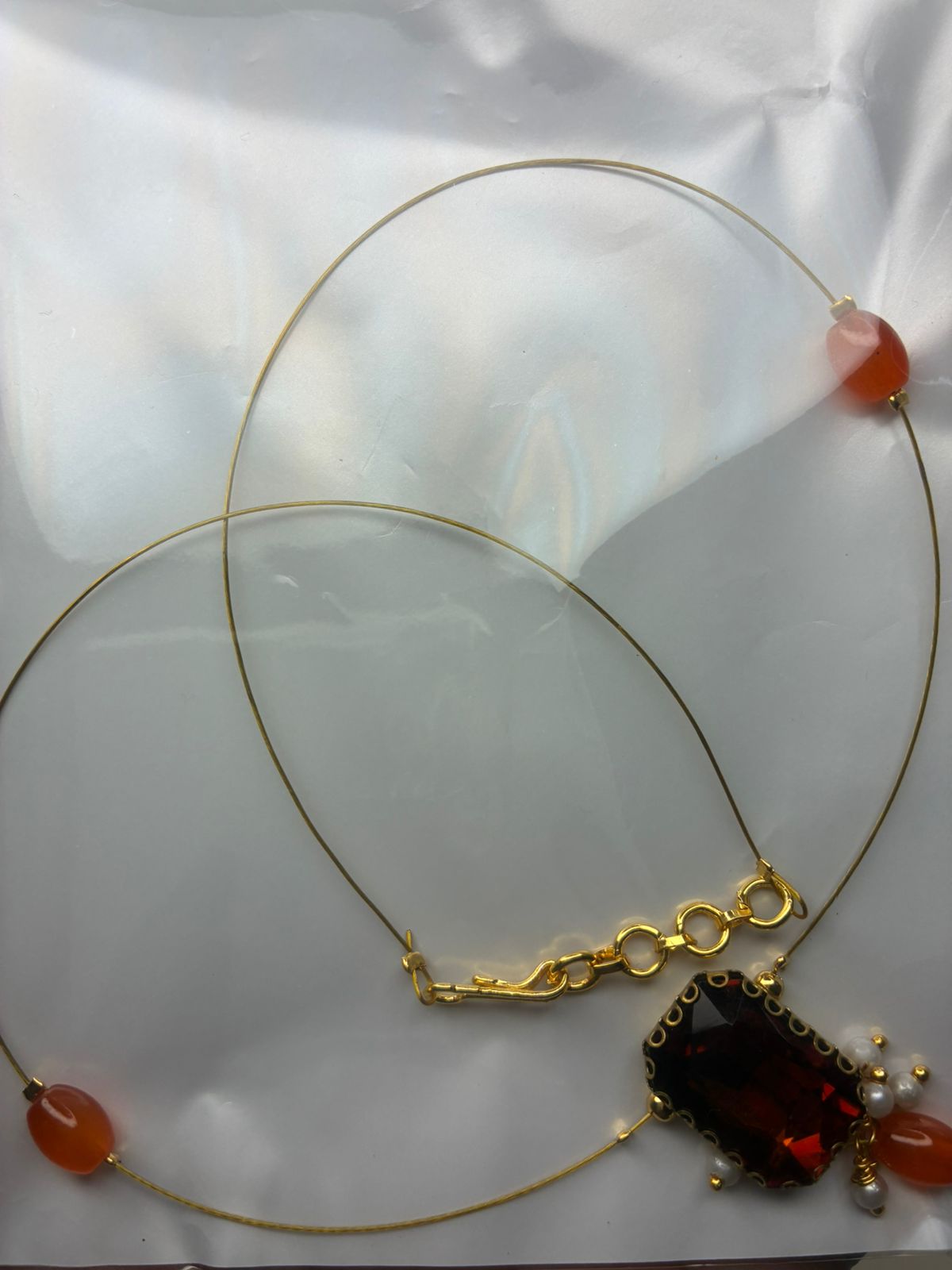 INVISIBLE Chain with Brown Beads and Brown colour Pendent