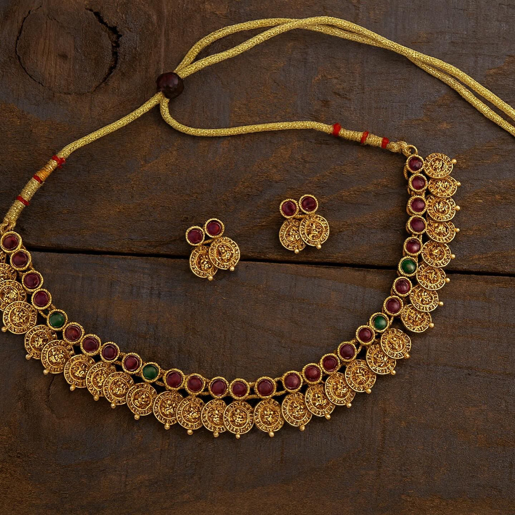 Temple collection antique gold finishing Coin Necklace with studs