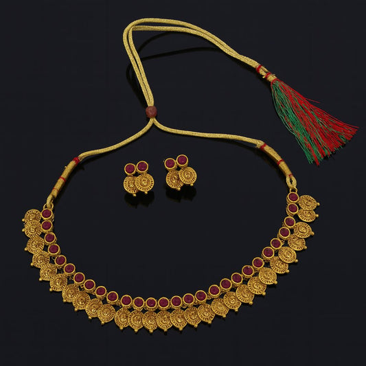 Temple collection antique gold finishing Coin Necklace with studs