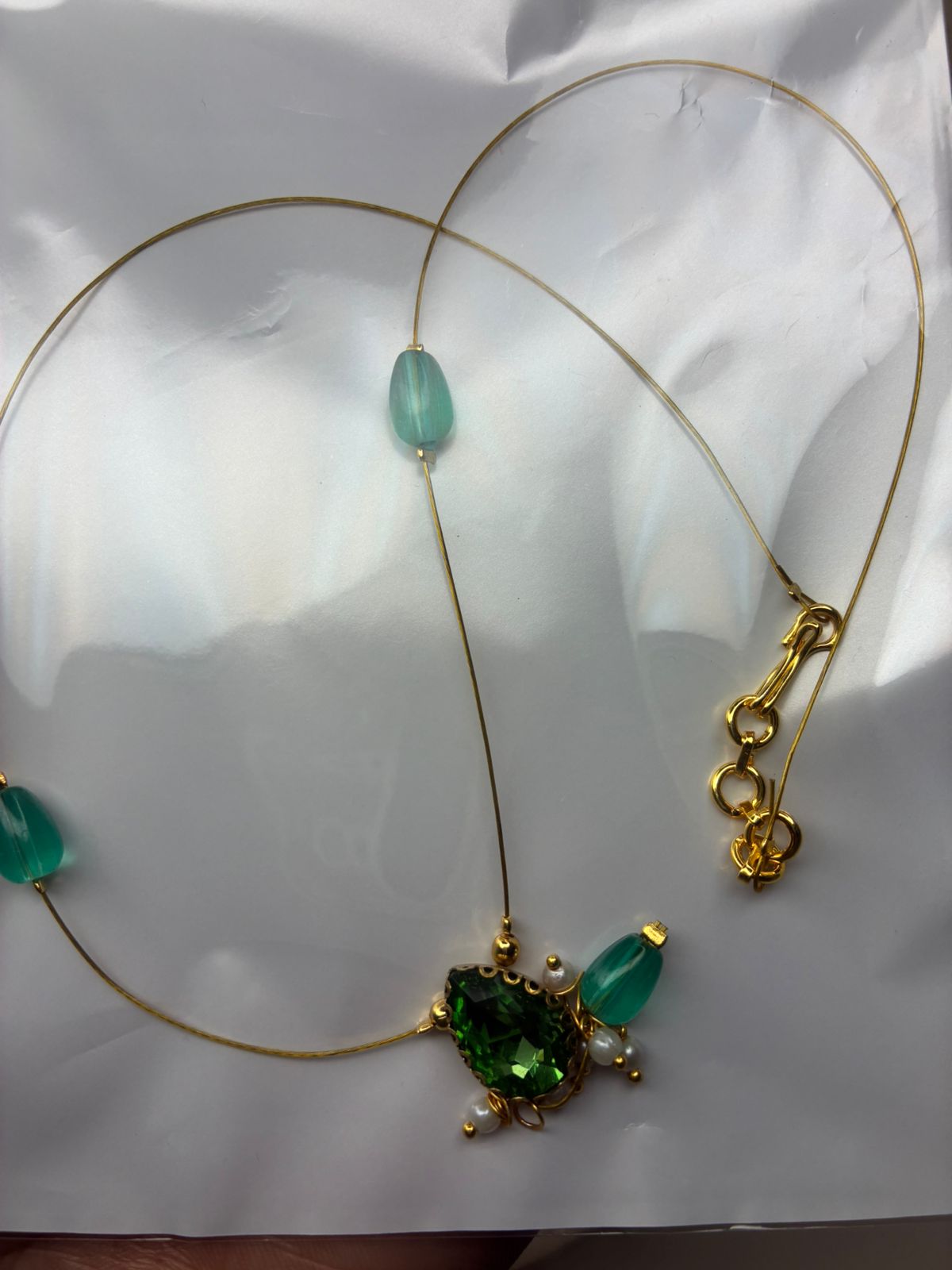 INVISIBLE Chain with Green Beads and Green colour Pendent