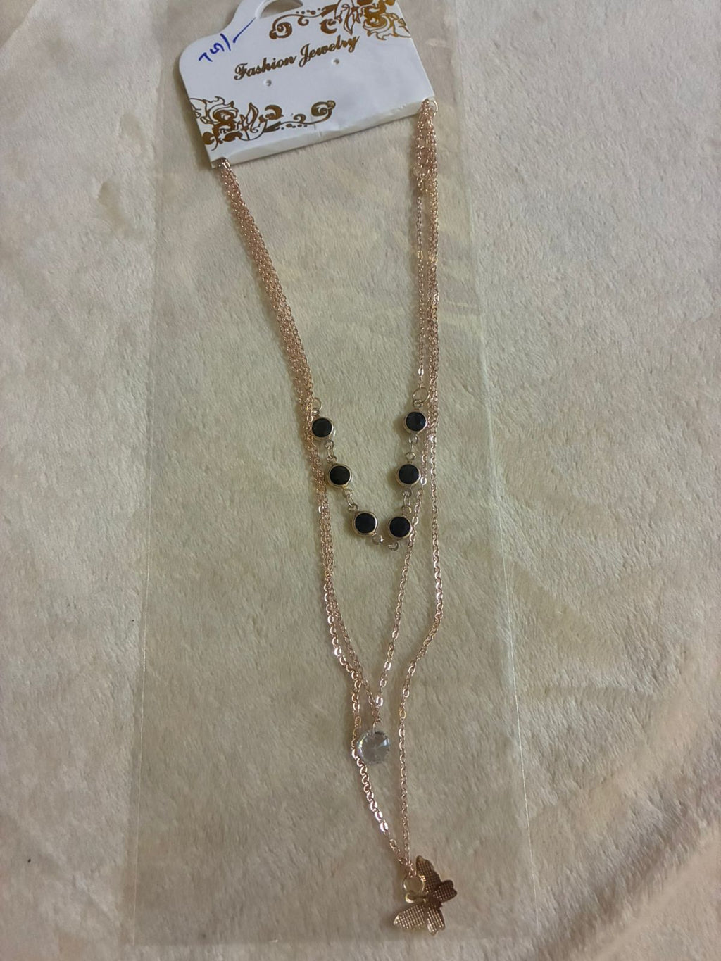 New GEN KOREAN UNISEX three layered rose gold neck chain with dark circle symbol