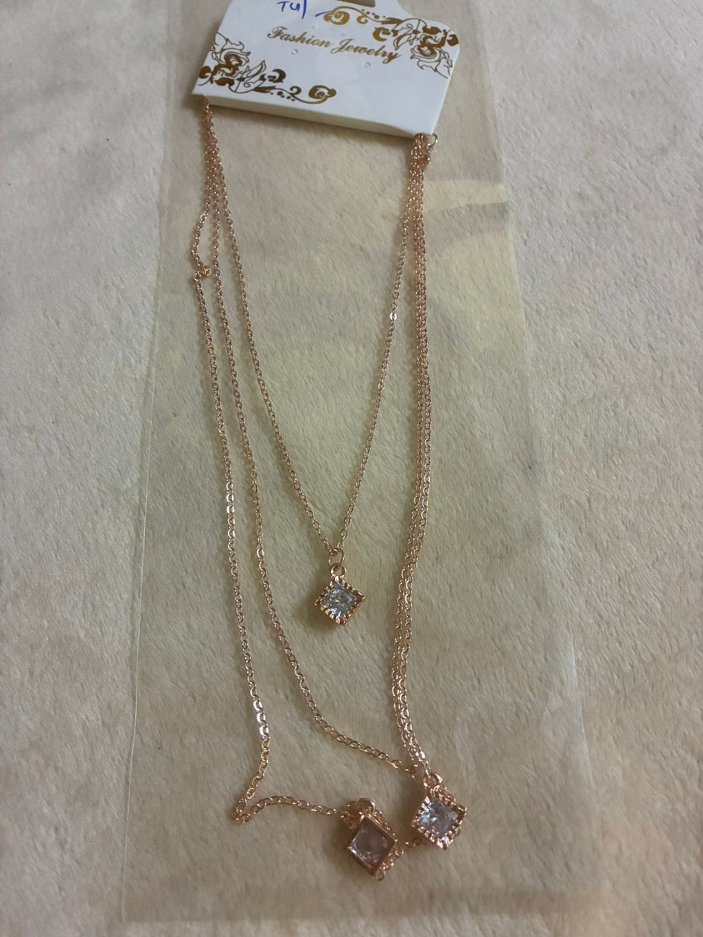 New GEN KOREAN UNISEX three layered rose gold neck chain with diamond symbol