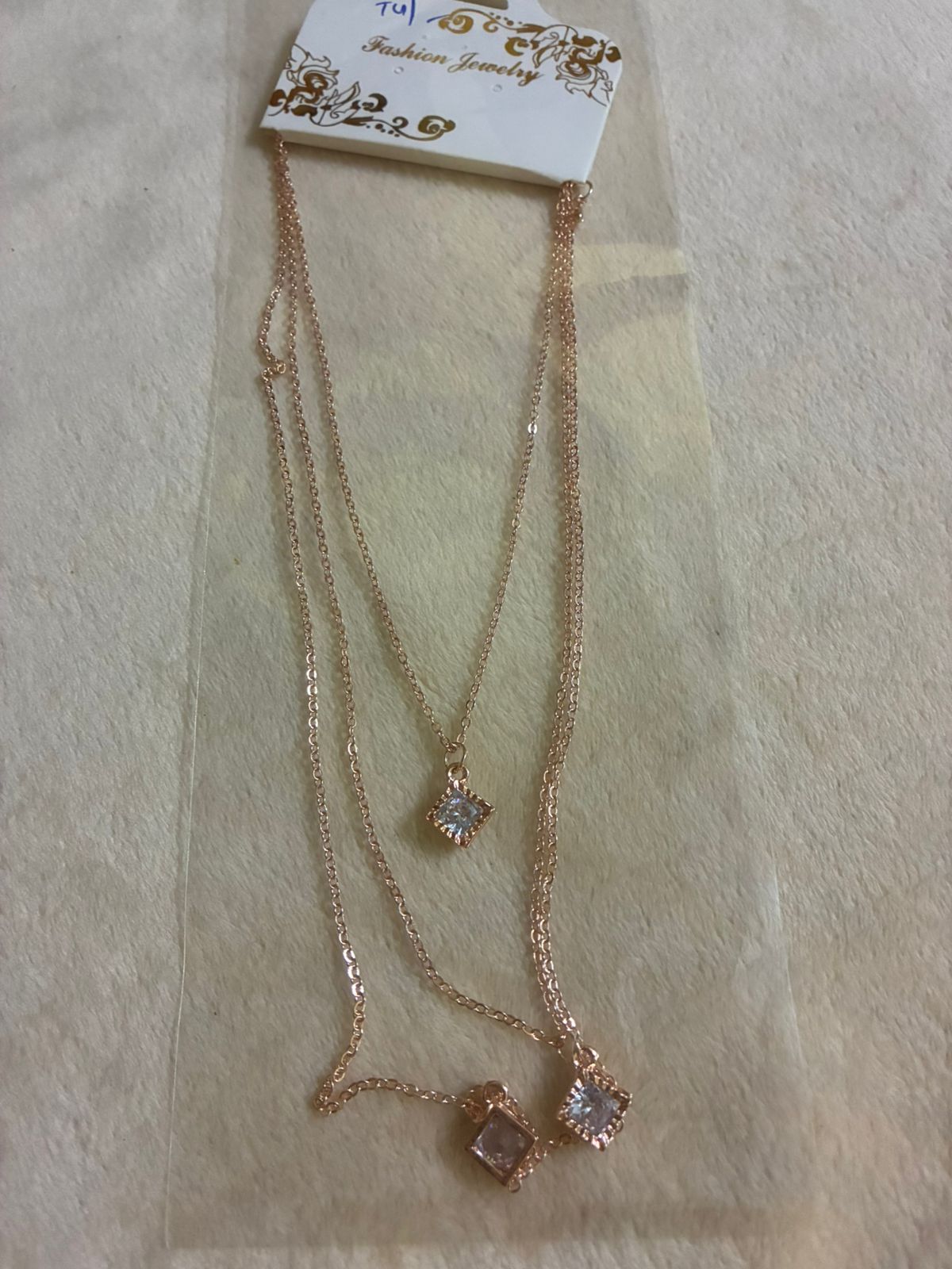 New GEN KOREAN UNISEX three layered rose gold neck chain with diamond symbol