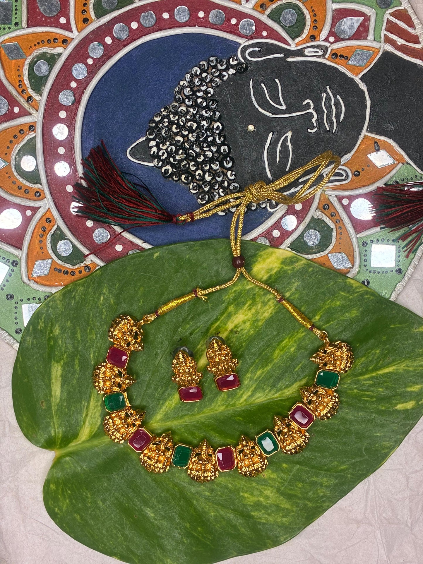 NEW ARRIVAL! Saraswathy motif Multi colour chocker neck piece with ear rings!!